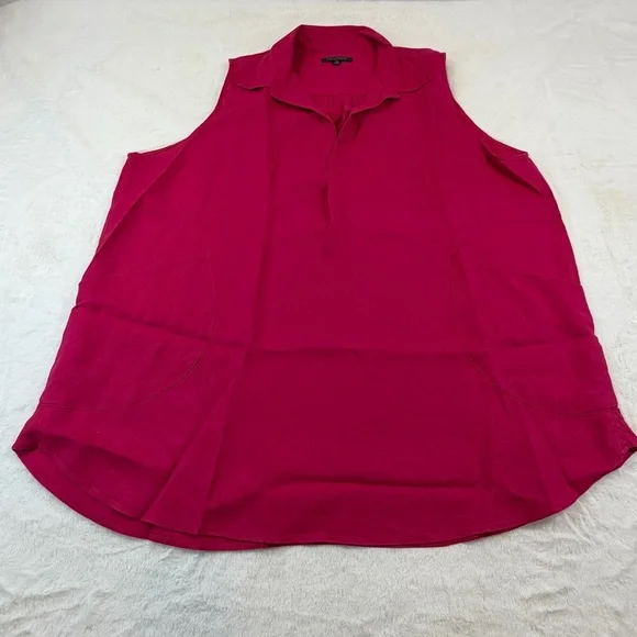 For Cynthia Linen Tunic Top 2X Pink Sleeveless Blouse Plus Size Coastal Boho - Picture 2 of 11